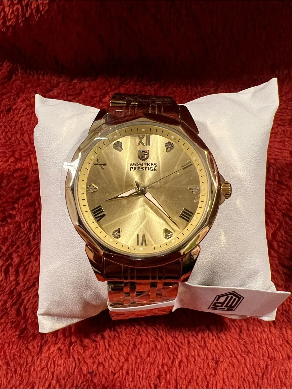 Montres Prestige MPW-0045 Wrist Watch Gold Bezel and Band. Stainless clasp.